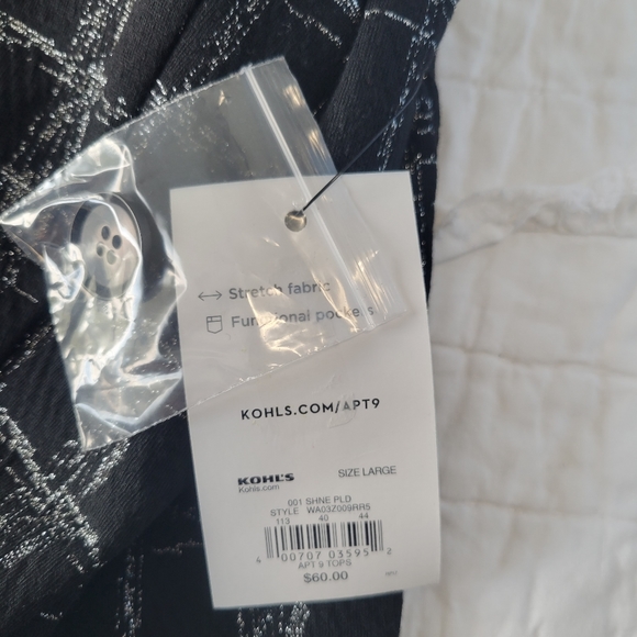 APT. 9 Ponte Stretch Knit Jacket Shine Plaid L NWT Black & Silver - Picture 11 of 16